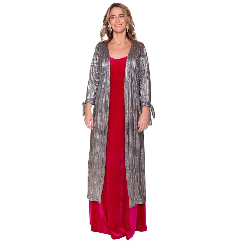 MARIA PASKARO - Tapado Kimono Largo Verona Plateado Oscuro Plisado Maria Paskaro