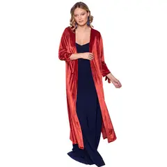 MARIA PASKARO - Tapado Kimono Largo Verona Terracota Terciopelo Lineas - Beige