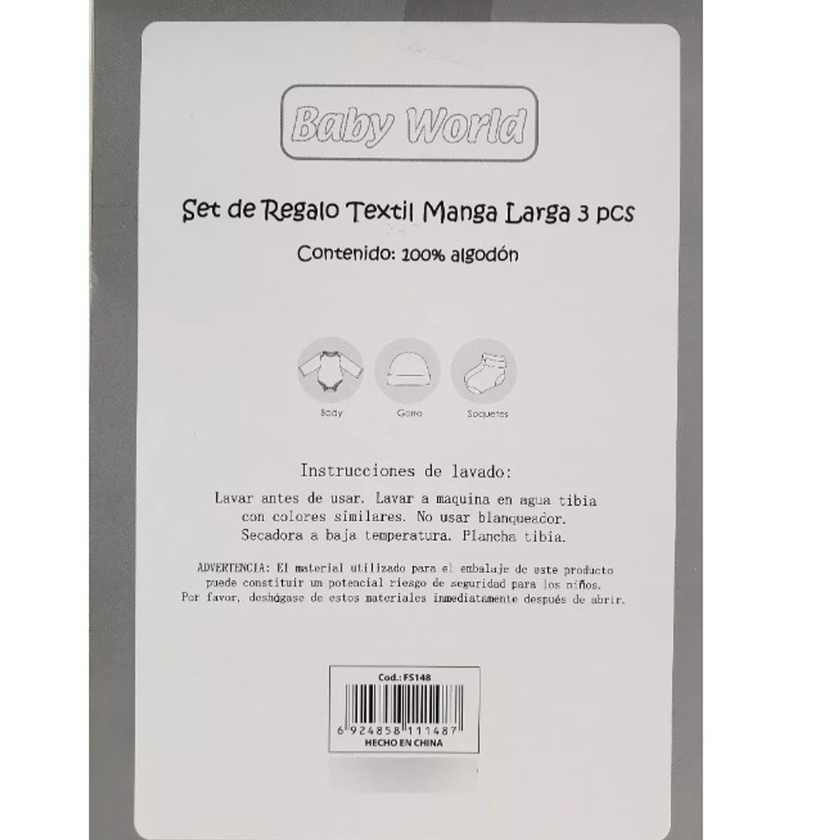 BABY - Set Textil Manga Larga 3 Piezas Para Bebe Baby World