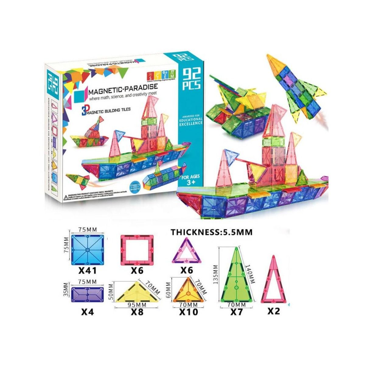 MAGNETICS - Bloques Magnéticos para Construir 92 Piezas