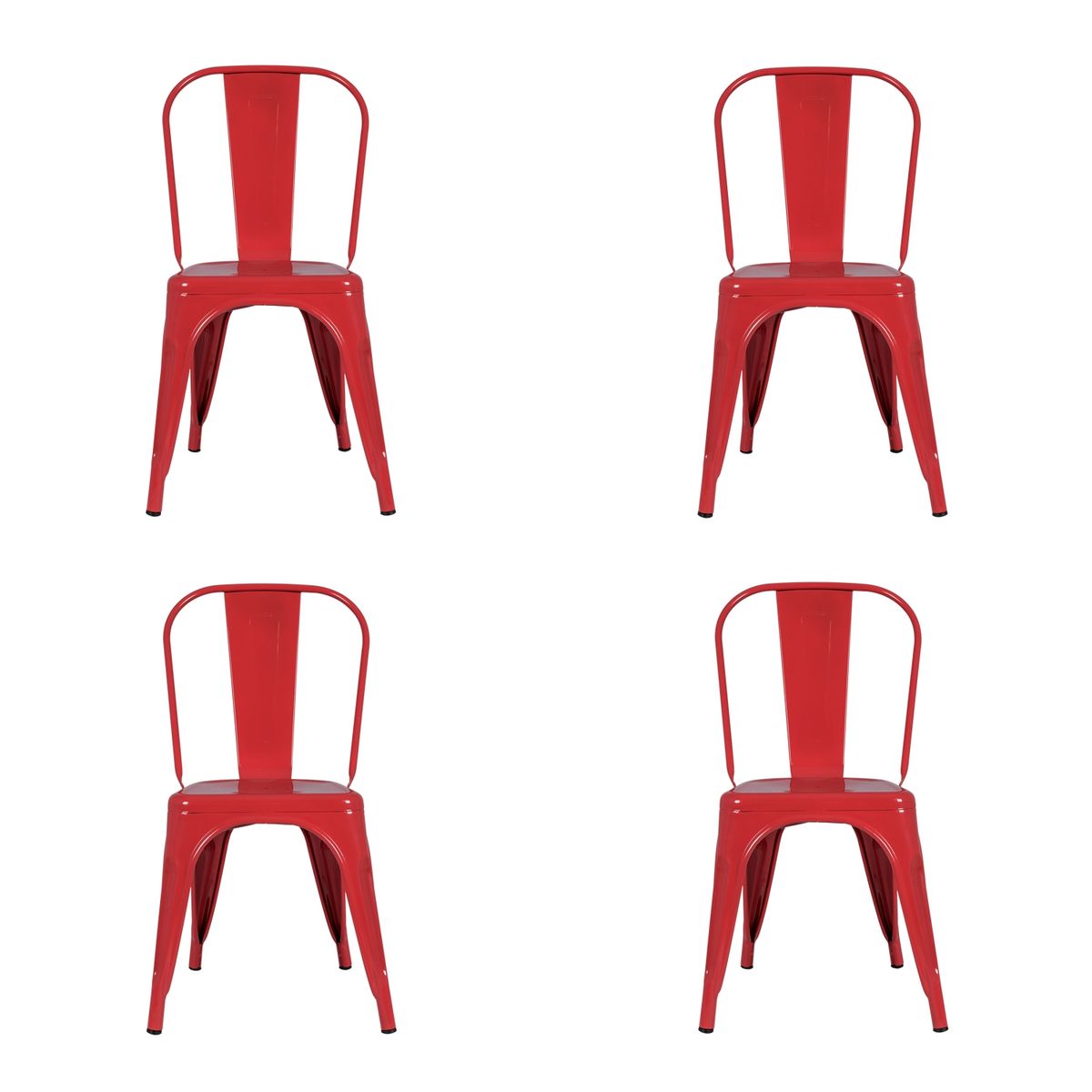 BOKAN - Pack 4 Sillas de Diseño Tolix París Rojo