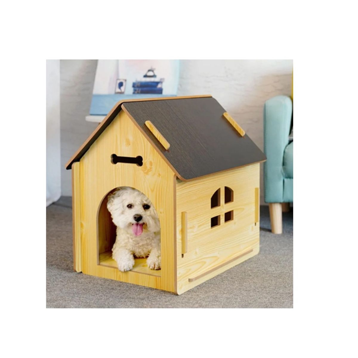 GENERICO - Casa de Melamina Facil Armado Perros Talla L 57cm44cm57cm