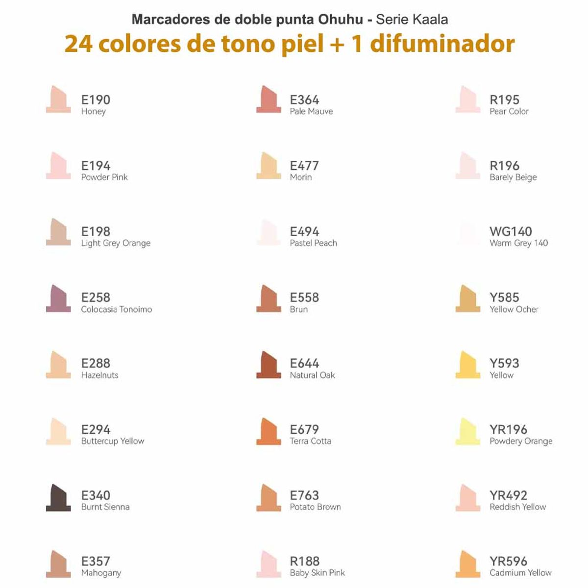 OHUHU - Ohuhu 24 Marcadores Piel De Alcohol + 1 Blender.