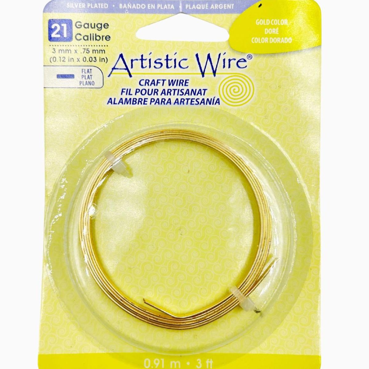 GENERICO - Alambre Para Bisutería Plano Calibre 21 Artistic Wire - Dorado