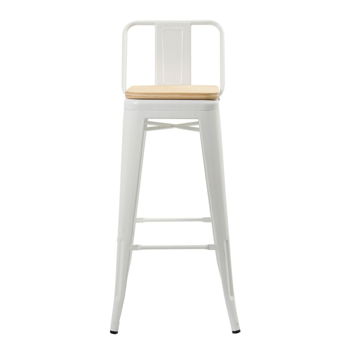 DE PIES A CABEZA - Piso Tolix Respaldo Bajo Blanco Con Asiento Madera (66H) DE PIES A CABEZA