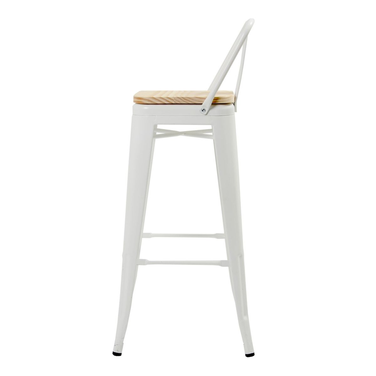 DE PIES A CABEZA - Piso Tolix Respaldo Bajo Blanco Con Asiento Madera (66H) DE PIES A CABEZA