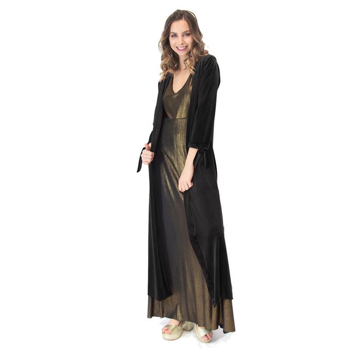 MARIA PASKARO - Tapado Kimono Largo Verona Negro Terciopelo Maria Paskaro - Negro