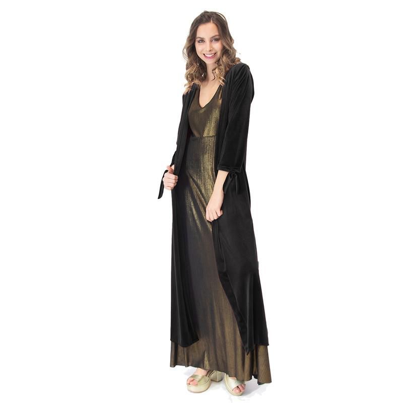 MARIA PASKARO - Tapado Kimono Largo Verona Negro Terciopelo Maria Paskaro - Negro