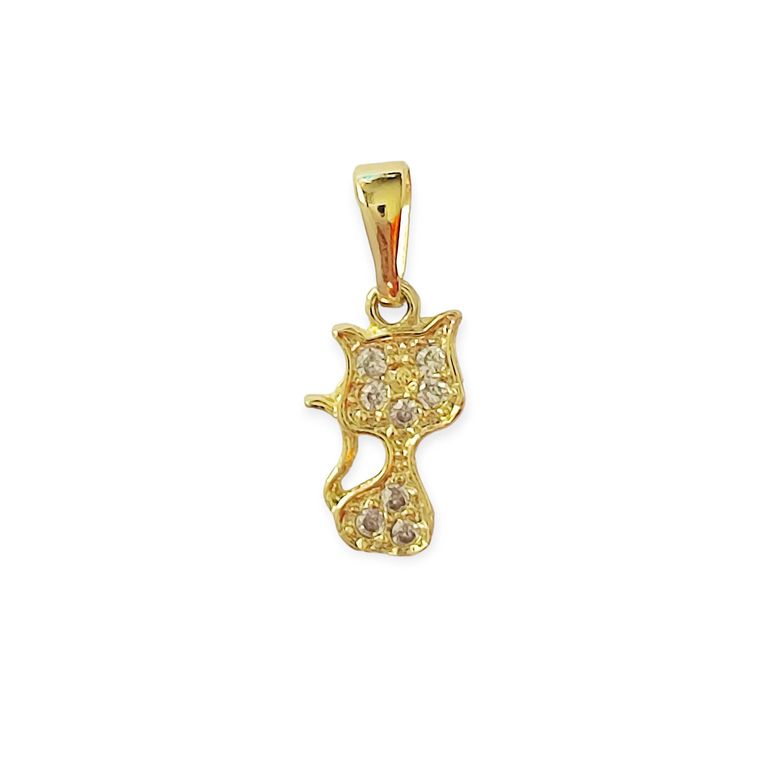 Colgante Gato Circon Blanco Mini Enchapado Oro 18K Dorado TALLA UNICA
