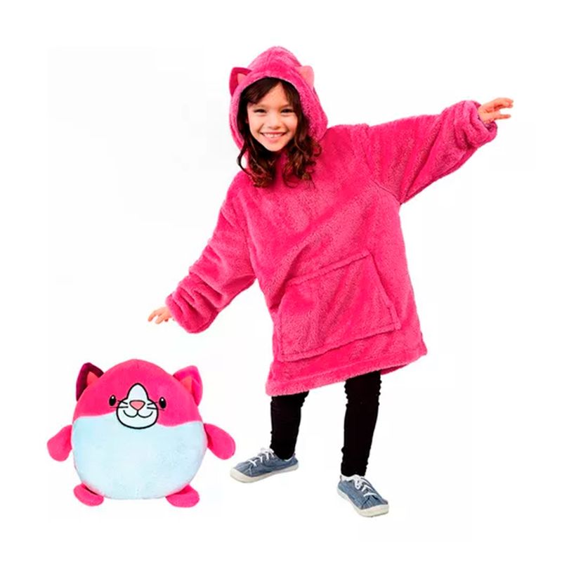 ESHOPANGIE - Polerón Peluche Infantil Con Capucha Gato Rosa
