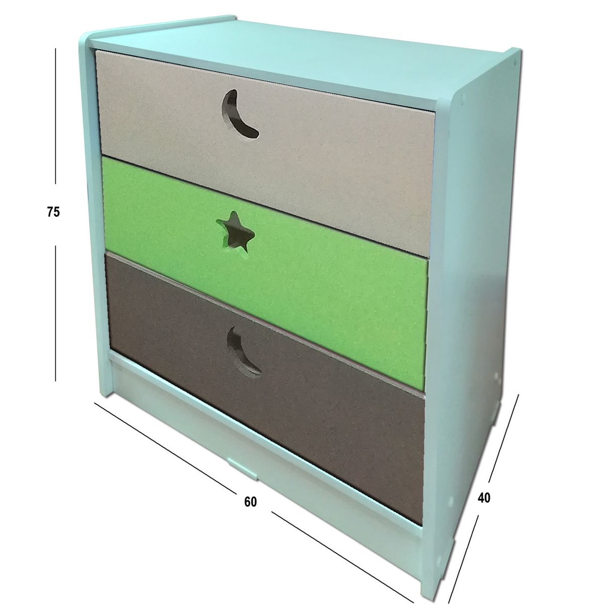 MUEBLES KIDS - Cajonera de 3 cajones verde gris