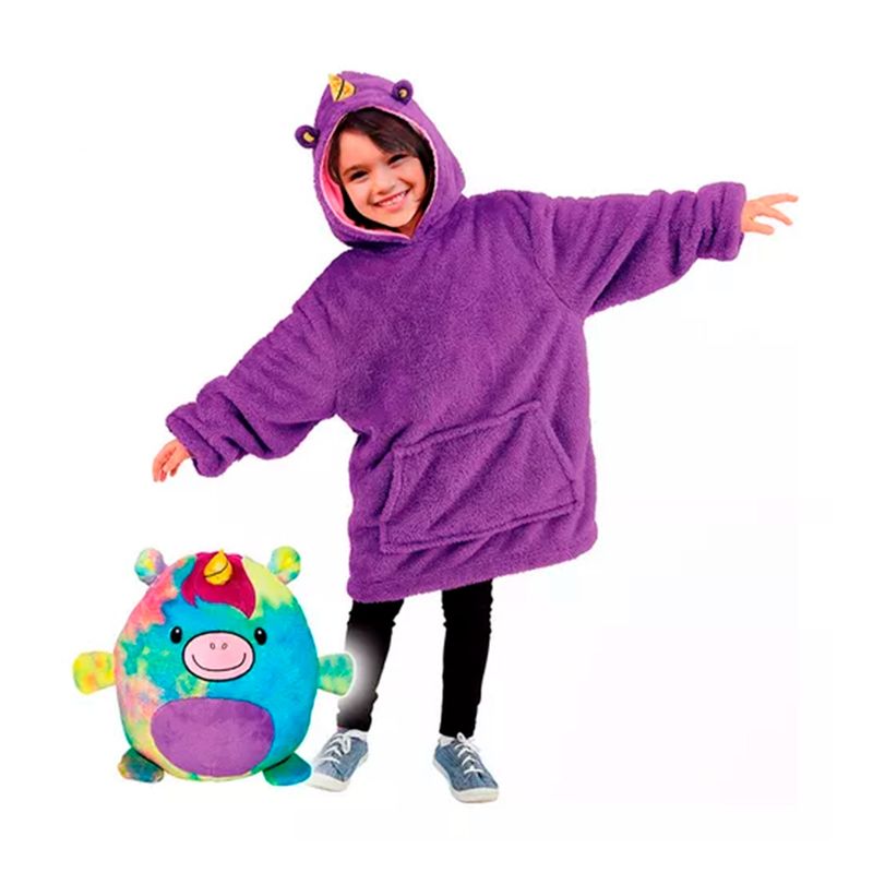 ESHOPANGIE - Polerón Peluche Infantil Con Capucha Unicornio Morado