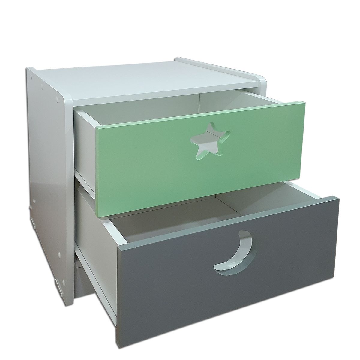 MUEBLES KIDS - velador 2 cajones verde gris