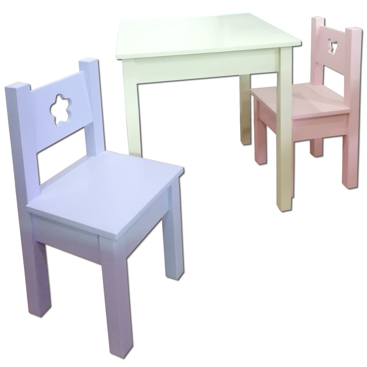 MUEBLES KIDS - mesa con sillas CREMA  LILA  ROSADA