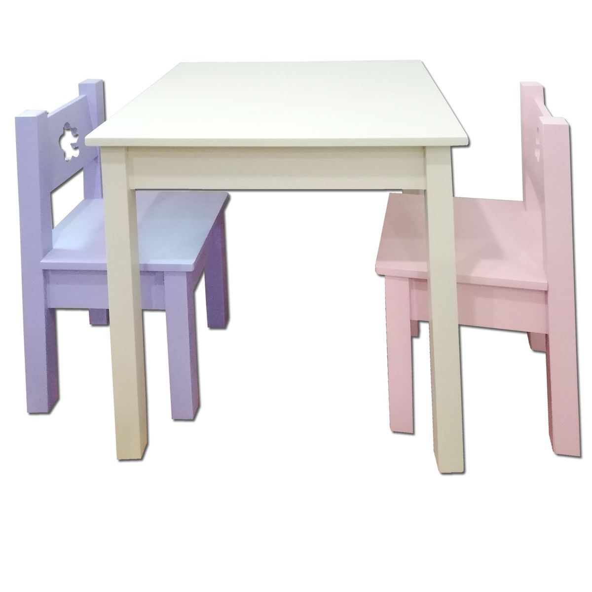 MUEBLES KIDS - mesa con sillas CREMA  LILA  ROSADA