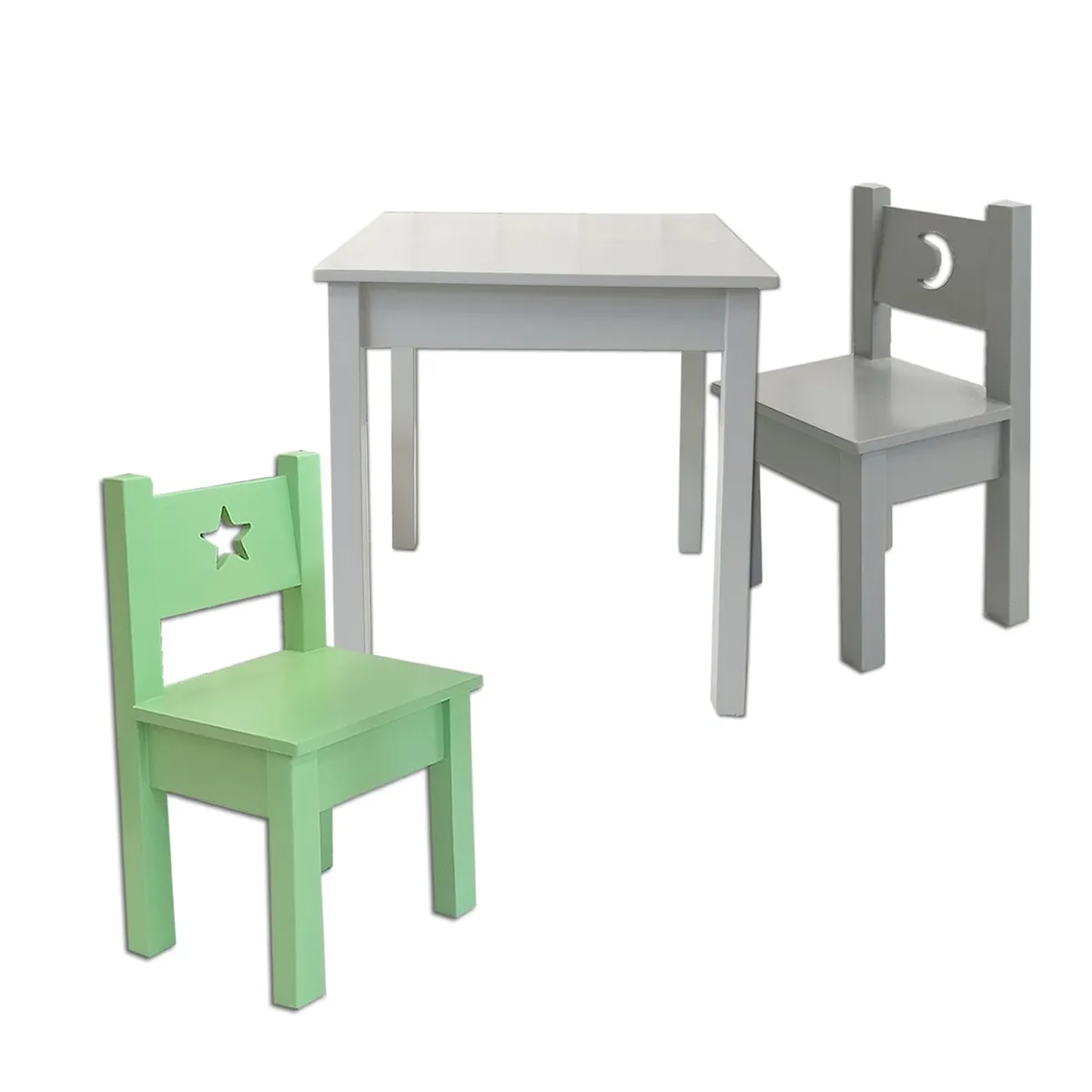 MUEBLES KIDS - mesa con sillas VERDE  GRIS