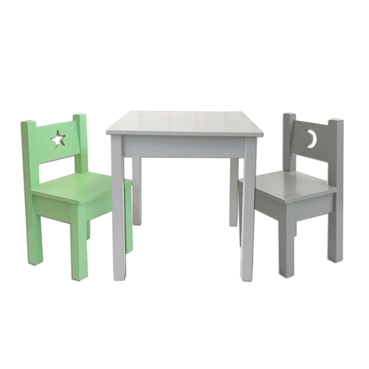 MUEBLES KIDS - mesa con sillas VERDE  GRIS