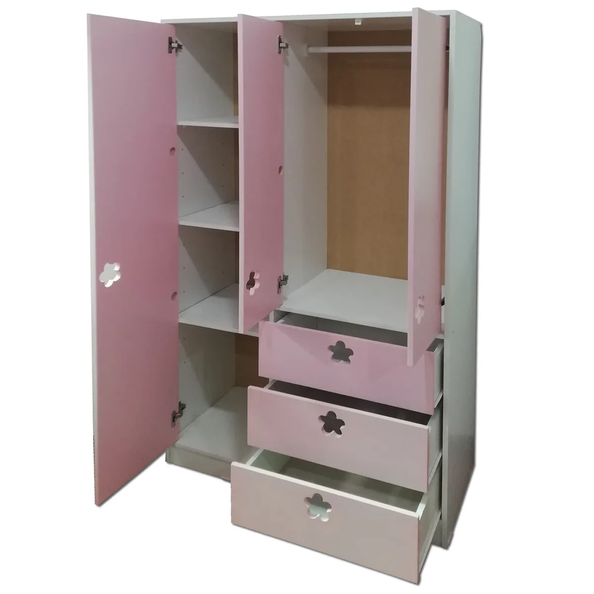 MUEBLES KIDS - closet 3 puertas , 3 cajones rosada flor