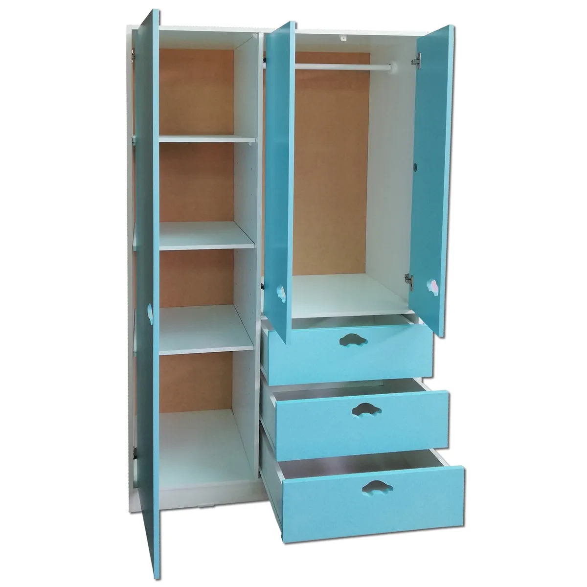 MUEBLES KIDS - closet 3 puertas , 3 cajones celeste auto