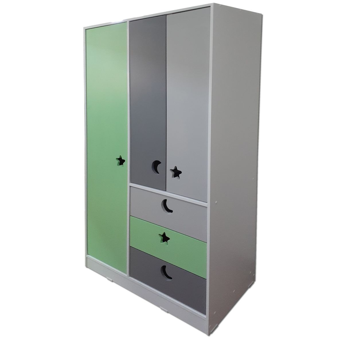 MUEBLES KIDS - closet 3 puertas , 3 cajones verde gris