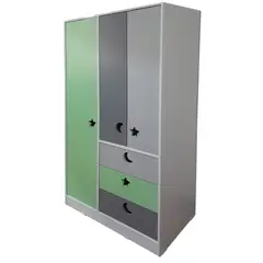 MUEBLES KIDS - Closet 3 puertas , 3 cajones verde gris