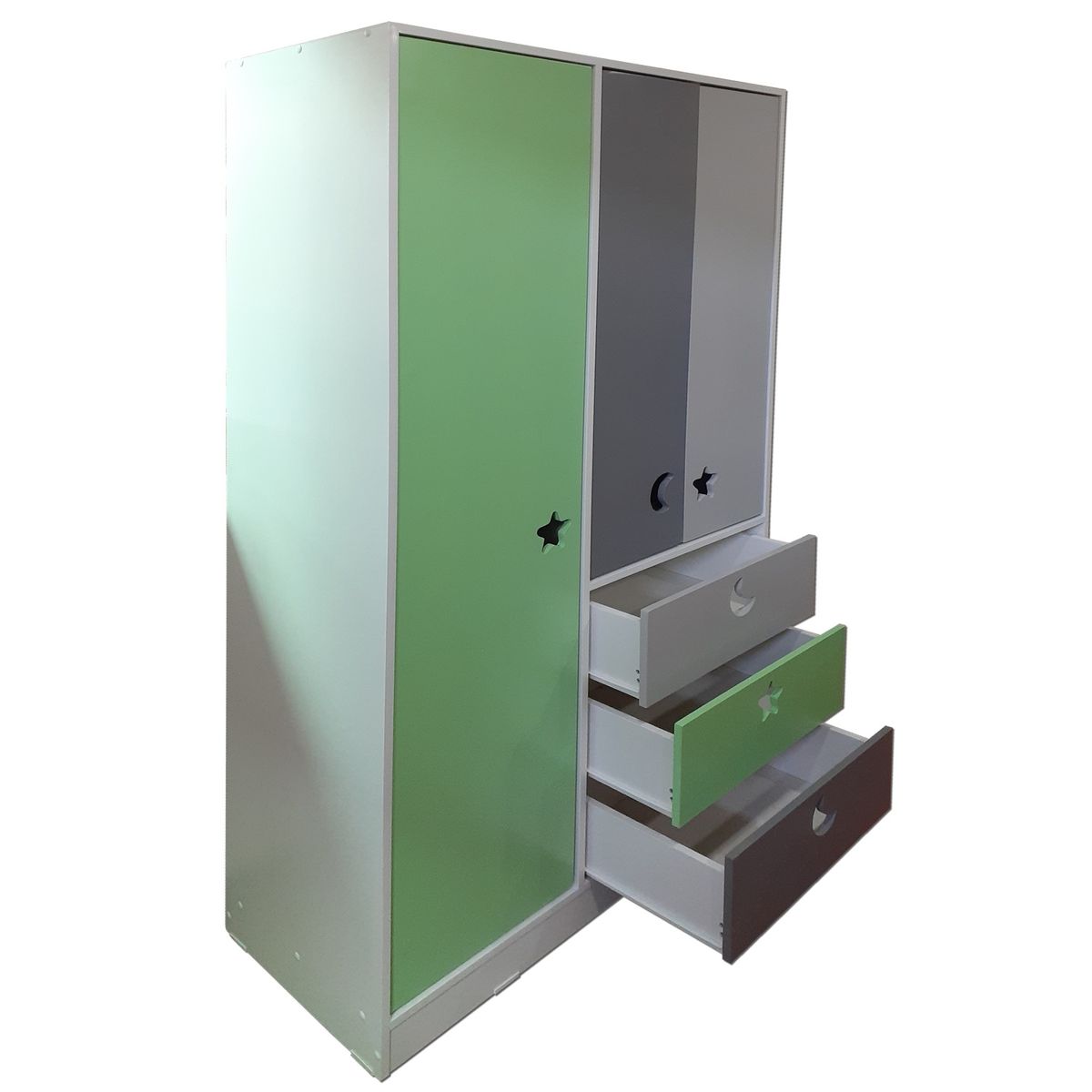 MUEBLES KIDS - closet 3 puertas , 3 cajones verde gris