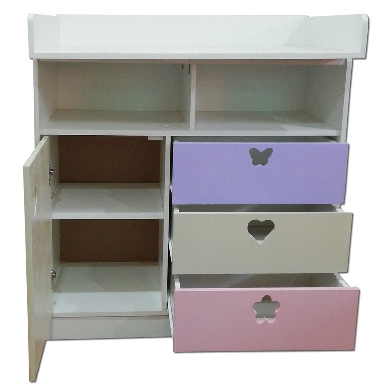 MUEBLES KIDS - Cómoda mudador crema lila rosada.