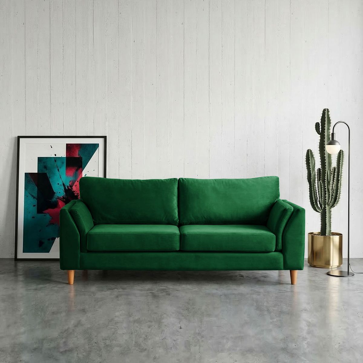 LATAM HOME - Sofá Milan 3C Tela Felpa Verde Con Asiento de Resortes Pocket