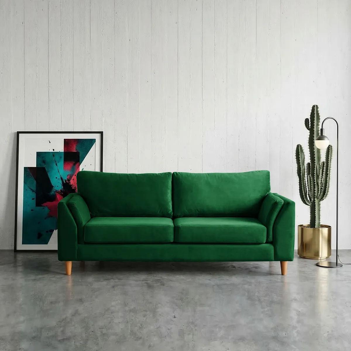 LATAM HOME - Sofá Milan 3C Tela Felpa Verde Con Asiento de Resortes Pocket