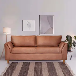 LATAM HOME - Sofá Milan 3 Cuerpos Cuero Kentucky Cafe Claro Con Asiento de Resortes Pocket