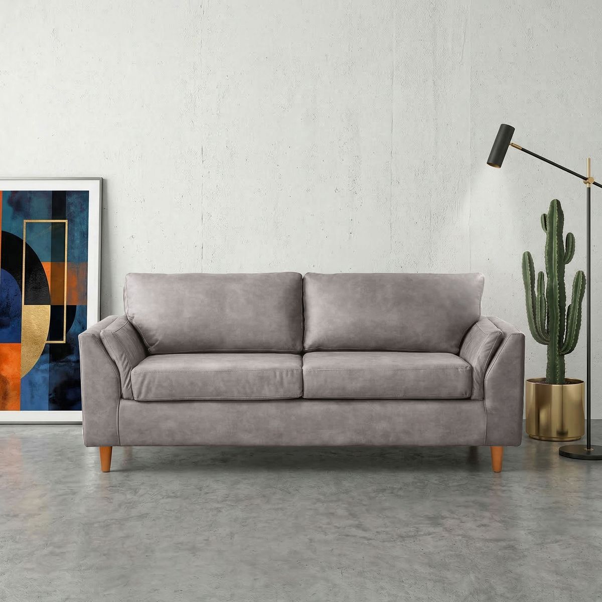 LATAM HOME - Sofá Milan 3 Cuerpos Cuero Kentucky Gris Con Asiento de Resortes Pocket