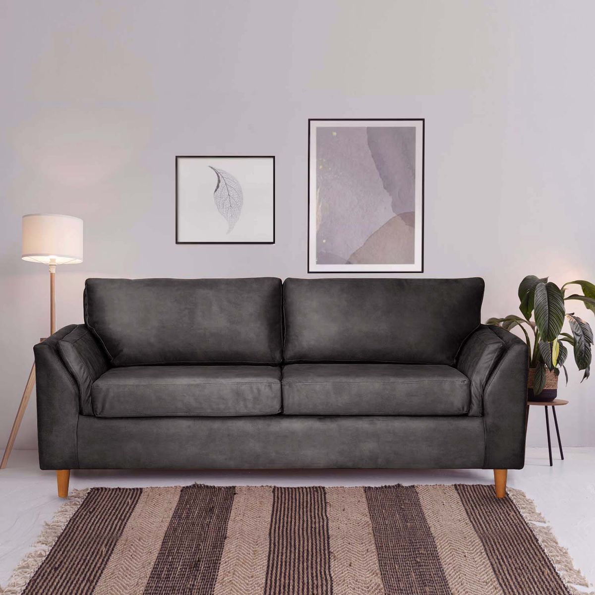 LATAM HOME - Sofá Milan 3 Cuerpos Cuero Kentucky Negro Con Asiento de Resortes Pocket