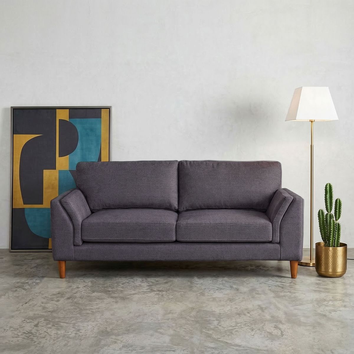 LATAM HOME - Sofá Milan 3 Cuerpos Lino Gris Oscuro Con Asiento de Resortes Pocket