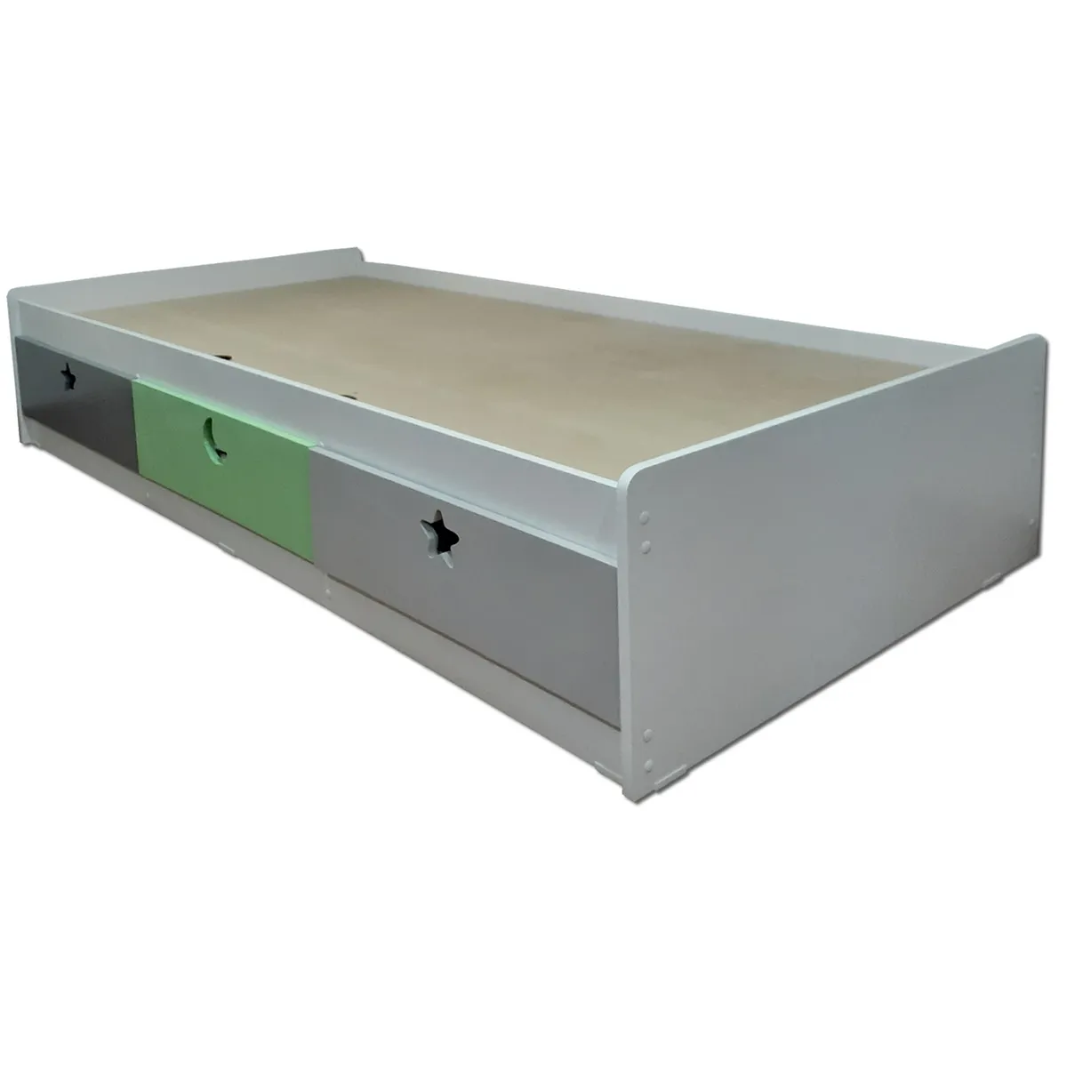 MUEBLES KIDS - cama de 3 cajones 1 plaza , VERDE  GRIS