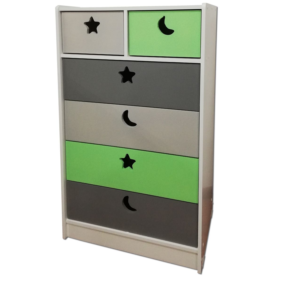 MUEBLES KIDS - Cajonera de 6 cajones verde gris