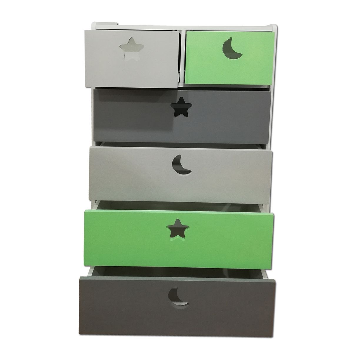 MUEBLES KIDS - Cajonera de 6 cajones verde gris