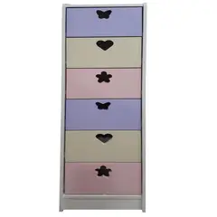 MUEBLES KIDS - Cajonera SLIM 6 cajones crema lila rosada
