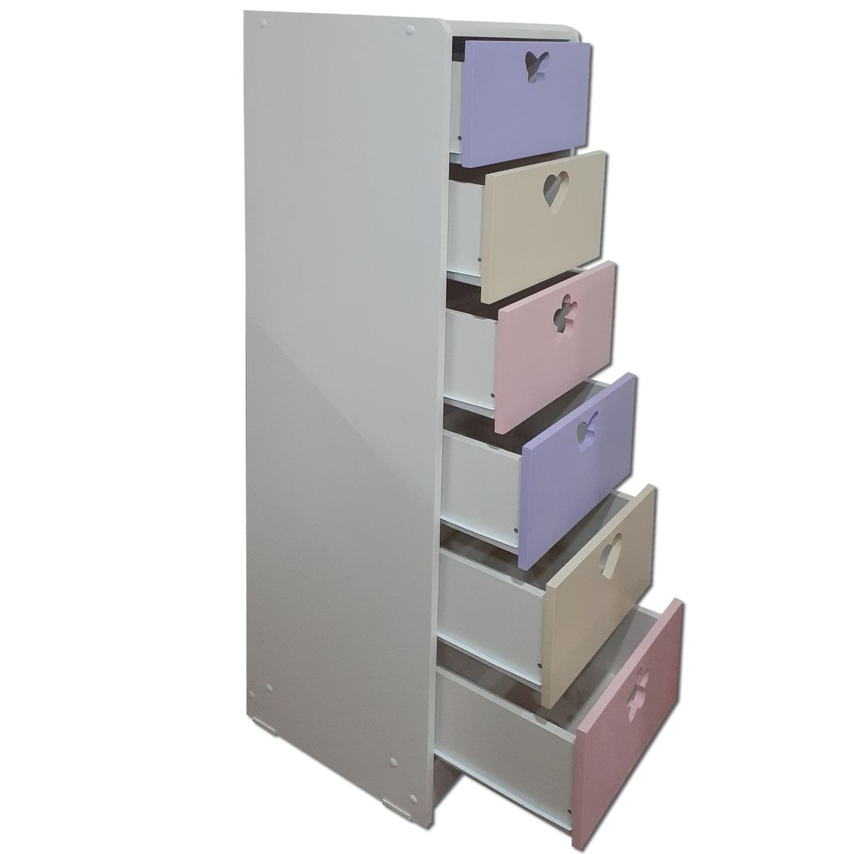 MUEBLES KIDS - cajonera SLIM 6 cajones crema lila rosada