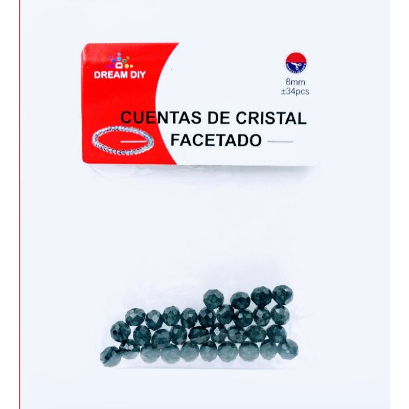 A - cuentas de cristal facetado color negro de 8mm