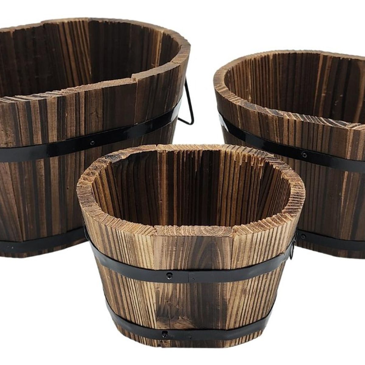 GENERICO - Set 3 Maceteros De Madera Tipo Barril Para Jardín Terraza
