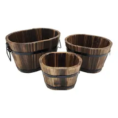 GENERICO - Set 3 Maceteros De Madera Tipo Barril Para Jardín Terraza