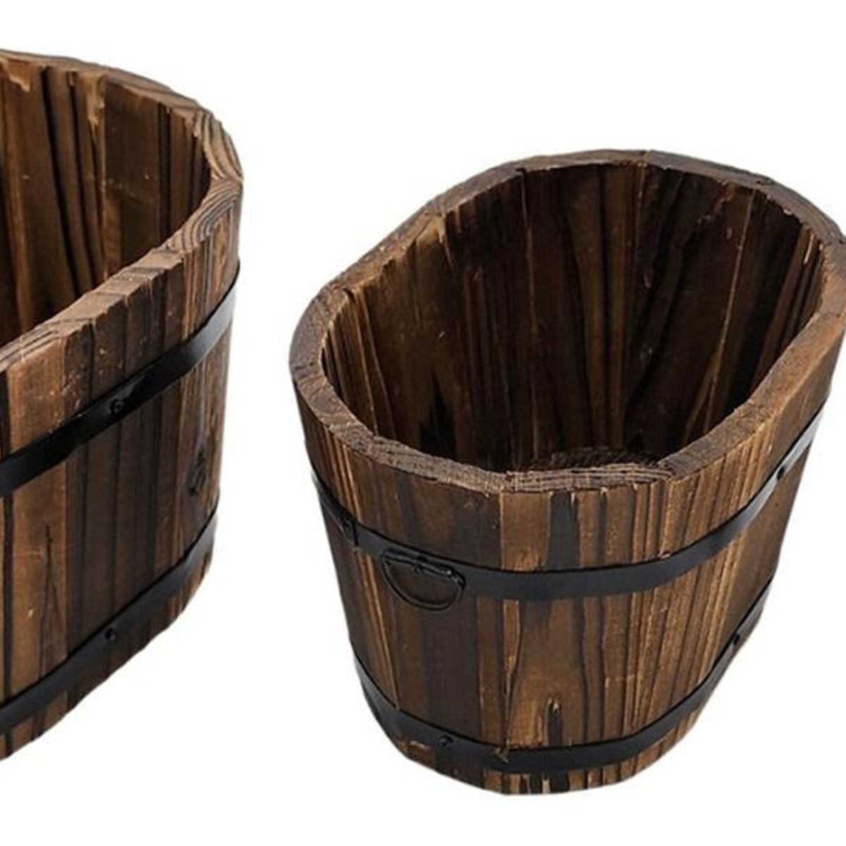 GENERICO - Set 3 Maceteros De Madera Tipo Barril Para Jardín Terraza