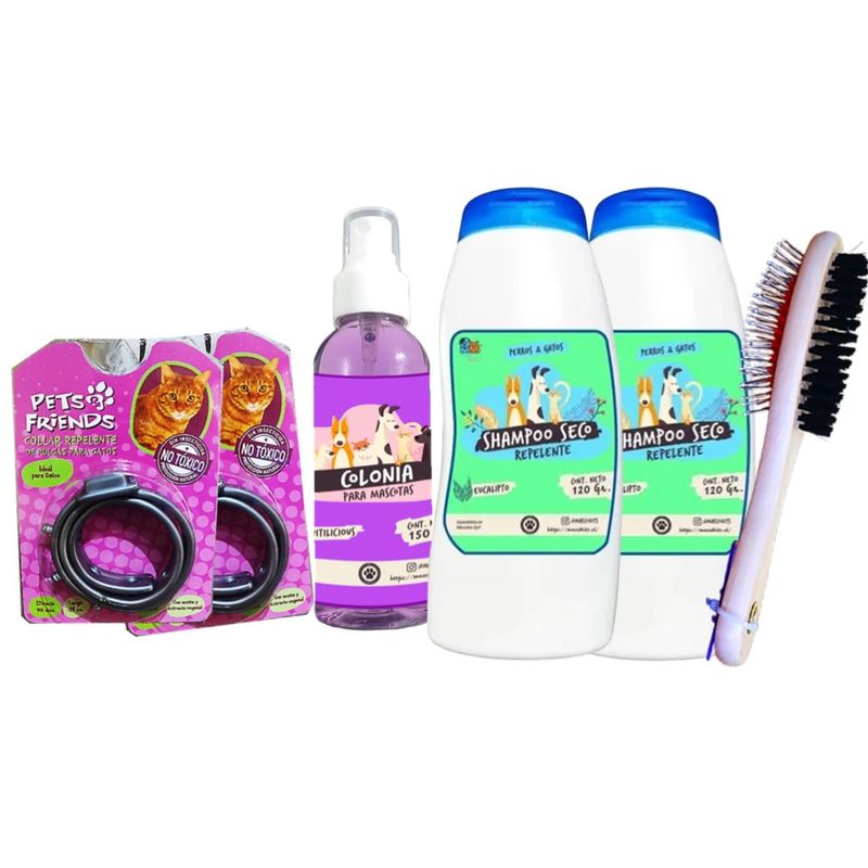 GENERICO - Kit Para Gato Collar Antipulgas shampoo colonia peine