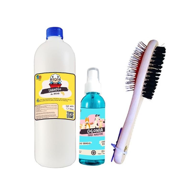 GENERICO - Kit Para Perros Shampoo Avena Colonia Aroma Vainilla Peine