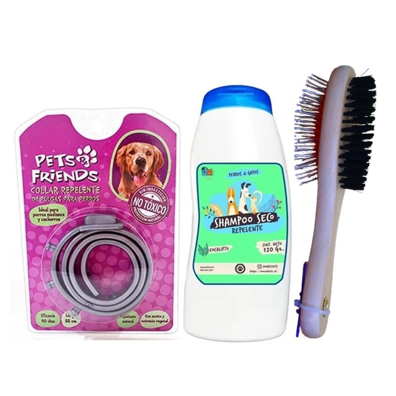 GENERICO - Kit Para Perros Collar Antipulgas shampoo peine