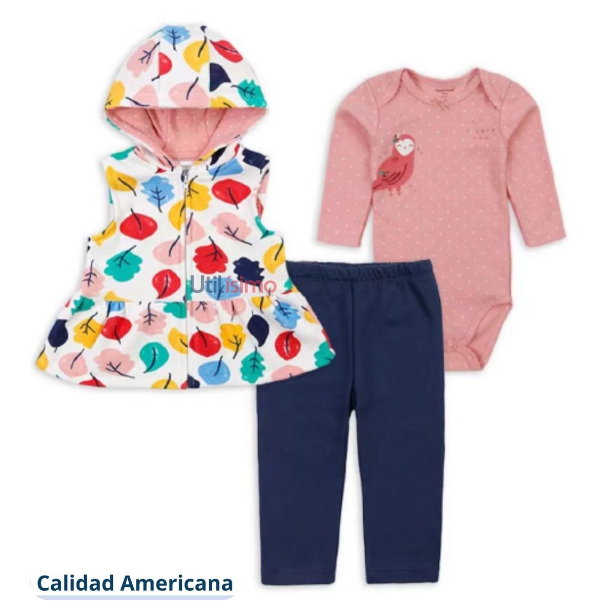 TEDMIMAK - Conjunto Bebe Niña 3 Piezas Poleron Pantalon Body Tedmimak Algodon