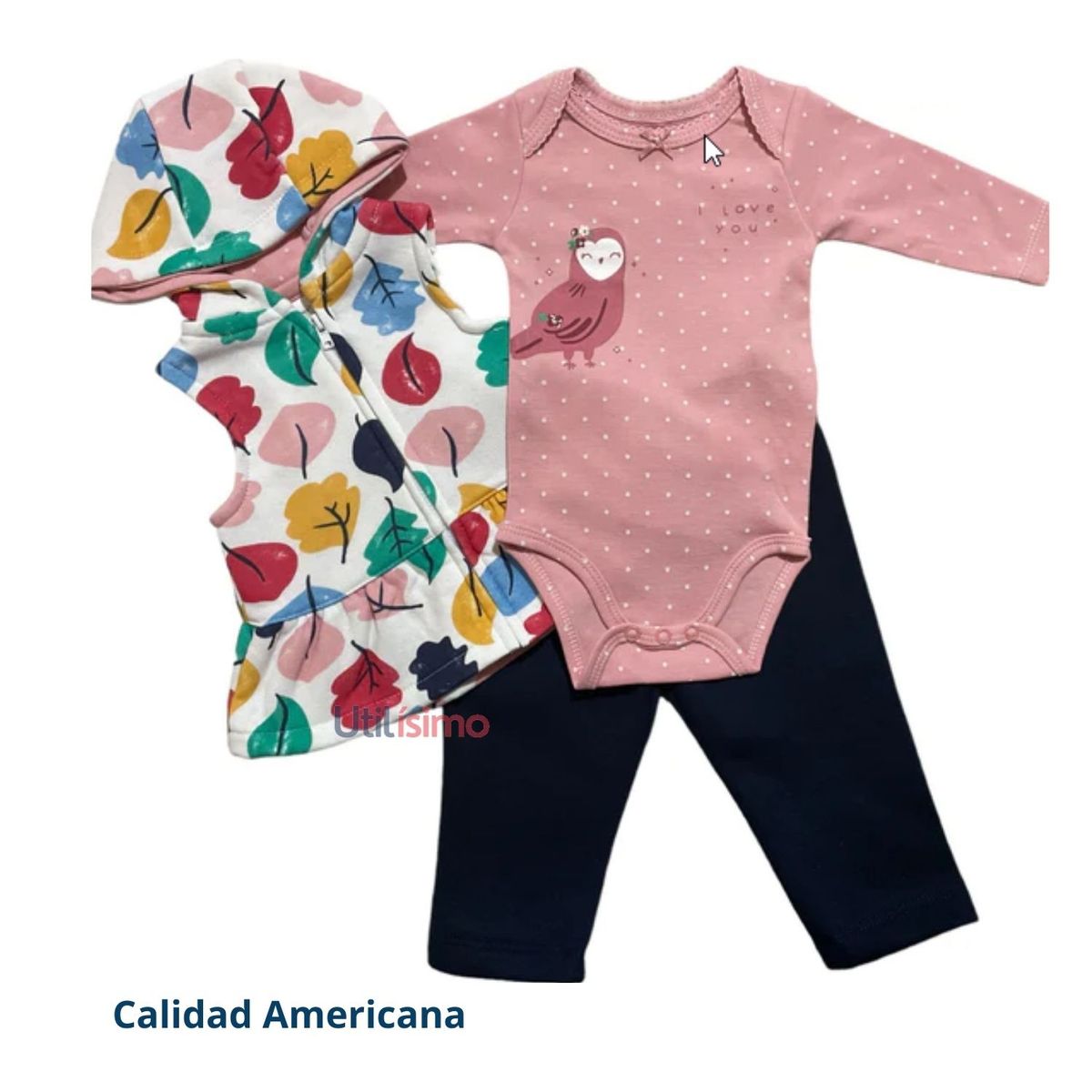 TEDMIMAK - Conjunto Bebe Niña 3 Piezas Poleron Pantalon Body Tedmimak Algodon