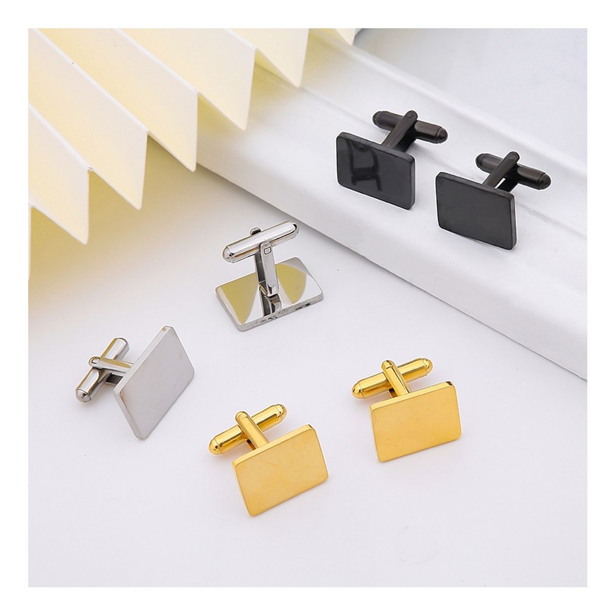 ZG JOYAS - Par Colleras Gemelos Camisa Traje Hombre Metálicas Clásica Rectangular