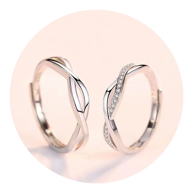 ZG JOYAS - Anillos Compromiso Plata S925 Ajustables Trenzado Eterno