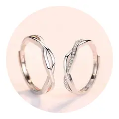 ZG JOYAS - Anillos Compromiso Plata S925 Ajustables Trenzado Eterno